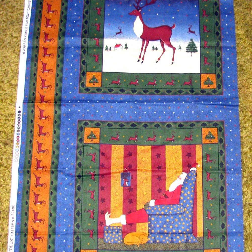 Reindeer & Santa Panels Cotton Fabric 45" wide VIP Cranston